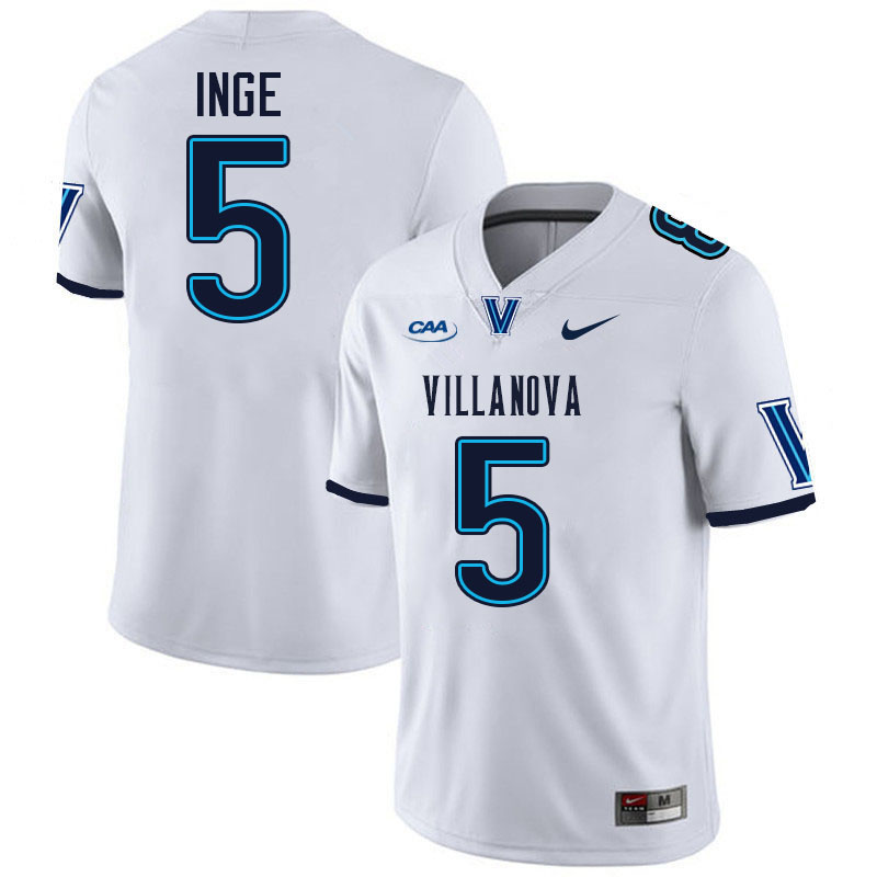 Villanova Wildcats #5 Turner Inge College Football Jerseys Stitched-White Villanova Wildcats #5 Turner Inge College Football Jerseys Stitched-White